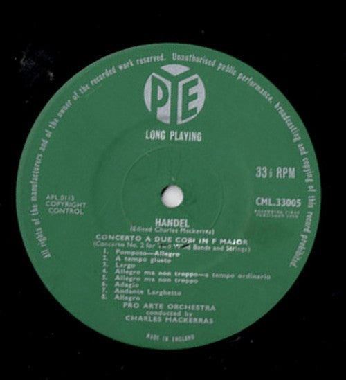 Handel* ; Charles Mackerras* : Music For The Royal Fireworks (Original Version) / Concerto A Due Cori In F Major (LP, Mono)