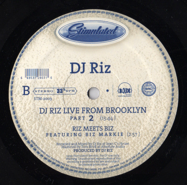 DJ Riz : Live From Brooklyn (12", P/Mixed)