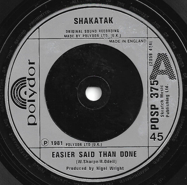 Shakatak : Easier Said Than Done (7", Single, Pic)