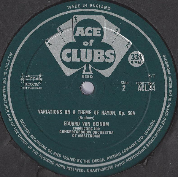 Johannes Brahms, Concertgebouworkest, Eduard van Beinum : Academic Festival Overture / Tragic Overture / Variations On A Theme Of Haydn (LP, Mono, RE, RP)