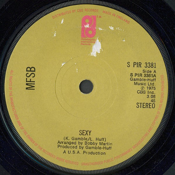 MFSB : Sexy (7", Single, Sol)