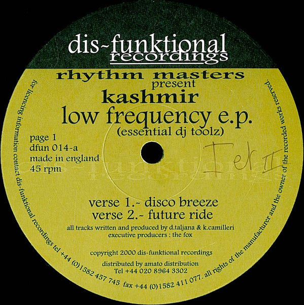 Rhythm Masters Present Kashmir : Low Frequency E.P. (Essential DJ Toolz) (12")