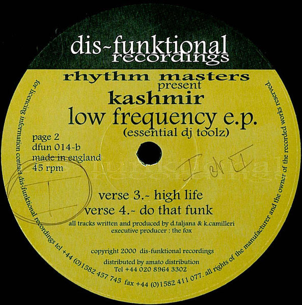 Rhythm Masters Present Kashmir : Low Frequency E.P. (Essential DJ Toolz) (12")