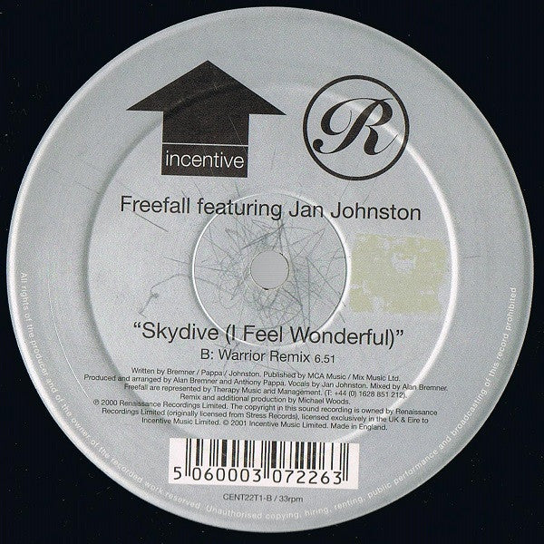 Freefall Featuring Jan Johnston : Skydive (I Feel Wonderful) (12")