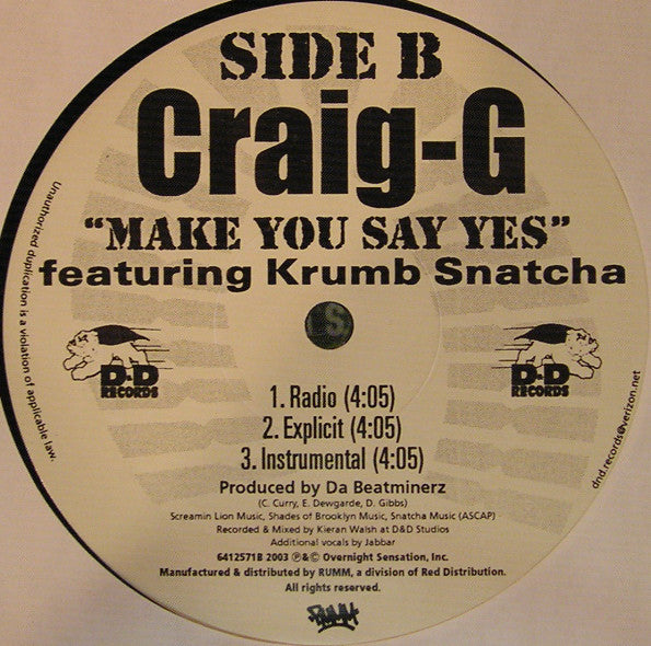 Craig G : Stomped / Make You Say Yes (12")