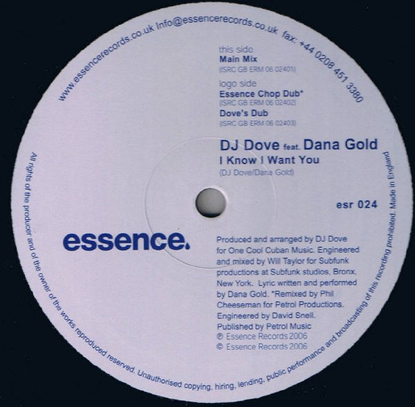 DJ Dove Feat. Dana Gold : I Know I Want You (12")