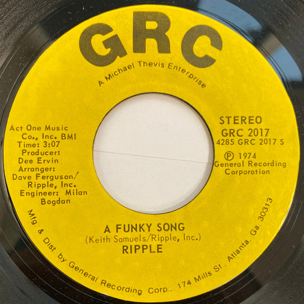 Ripple : A Funky Song (7", Single, Styrene)