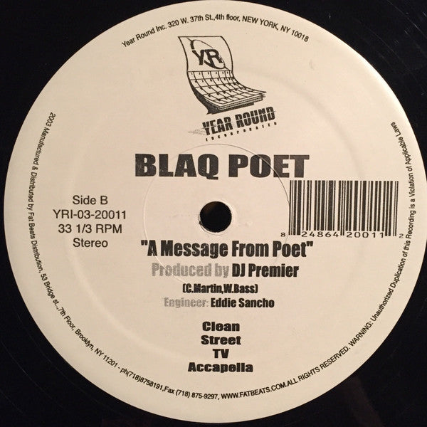 Blaq Poet : Poet Has Come / A Message From Poet (12")