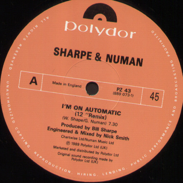 Sharpe & Numan : I'm On Automatic (12", Single)