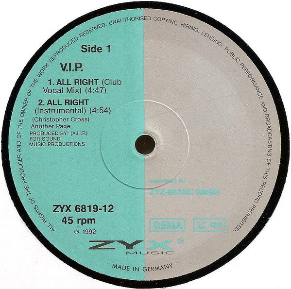 V.I.P. : All Right (12")