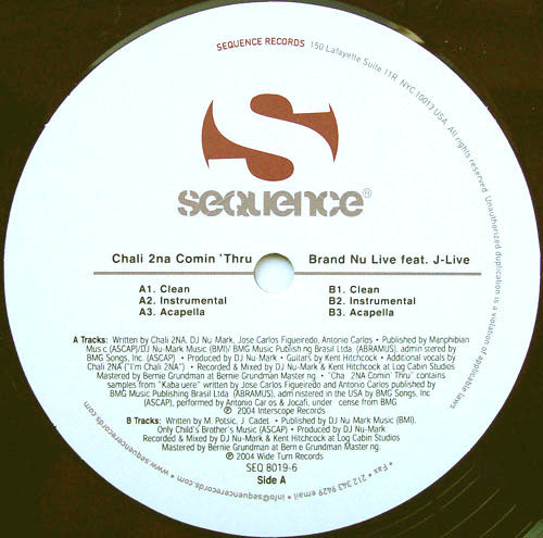 DJ Nu-Mark : Chali 2NA Comin' Thru / Brand Nu Live (12")