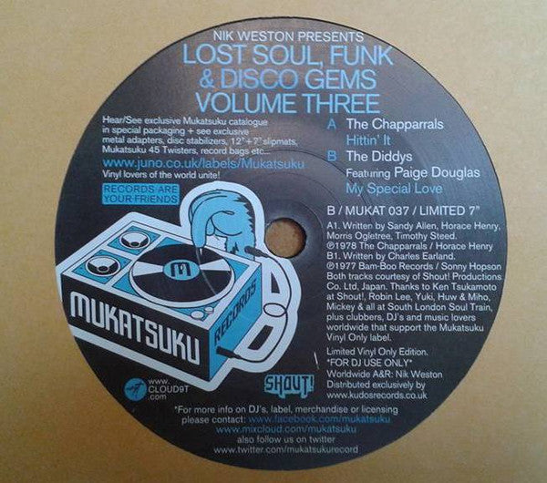 The Chapparrals / The Diddys Feat. Paige Douglas : Lost Soul, Funk & Disco Gems Volume Three (7", Ltd)