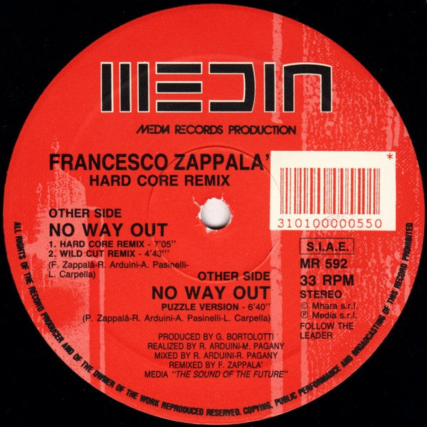 Francesco Zappalà : No Way Out (Hard Core Remix) (12")
