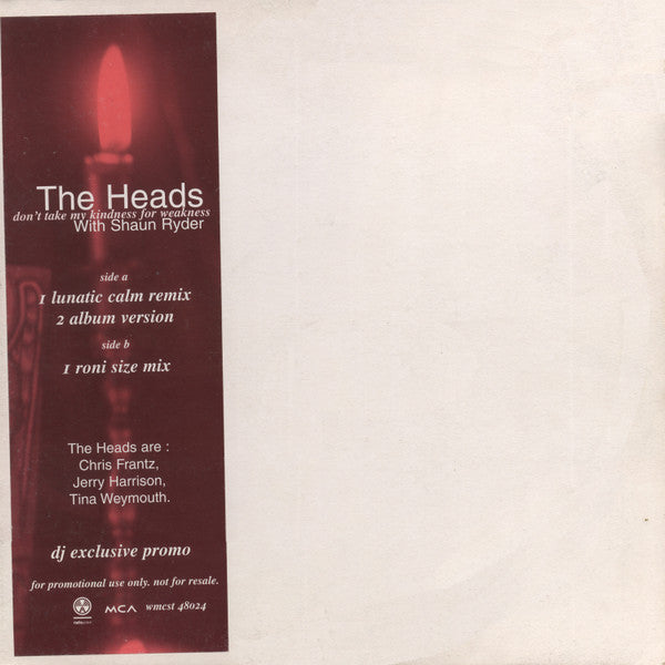 The Heads With Shaun Ryder : Don't Take My Kindness For Weakness (12", Single, Promo)