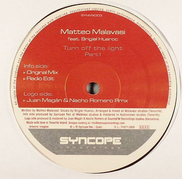 Matteo Malavasi : Turn Off The Light (Part I) (12", Maxi)