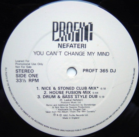 Nefateri : You Can't Change My Mind (12", Promo)