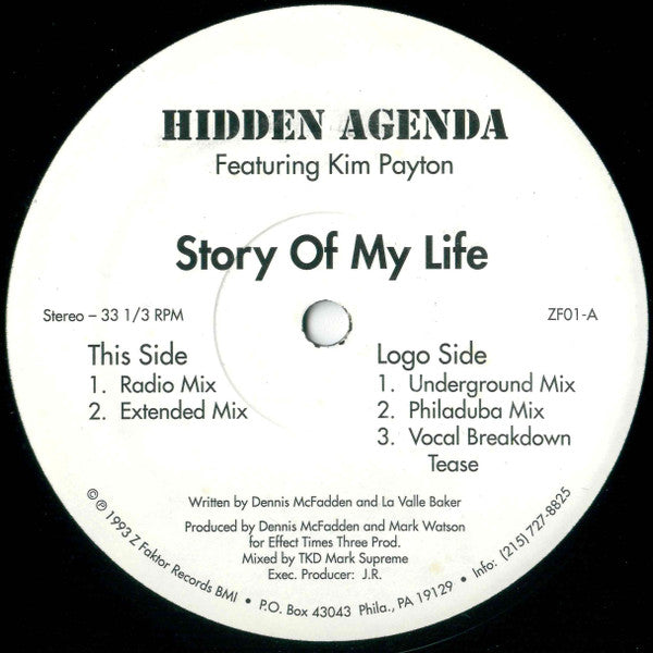 Hidden Agenda (2) Featuring Kim Payton : Story Of My Life (12")