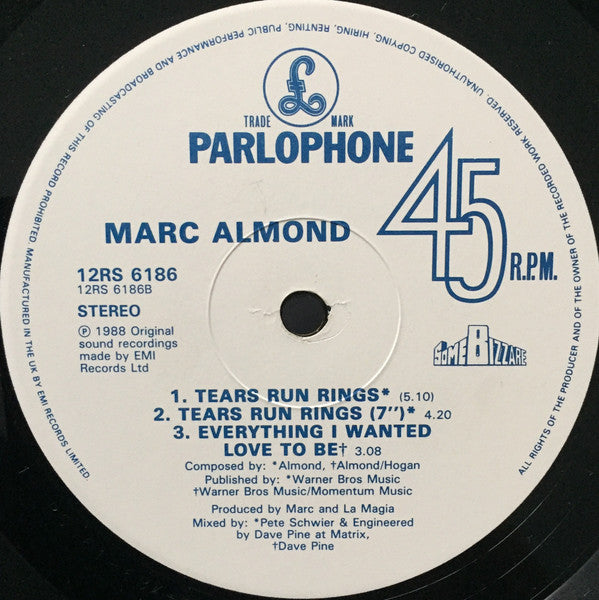 Marc Almond : Tears Run Rings (12", S/Sided, Etch)