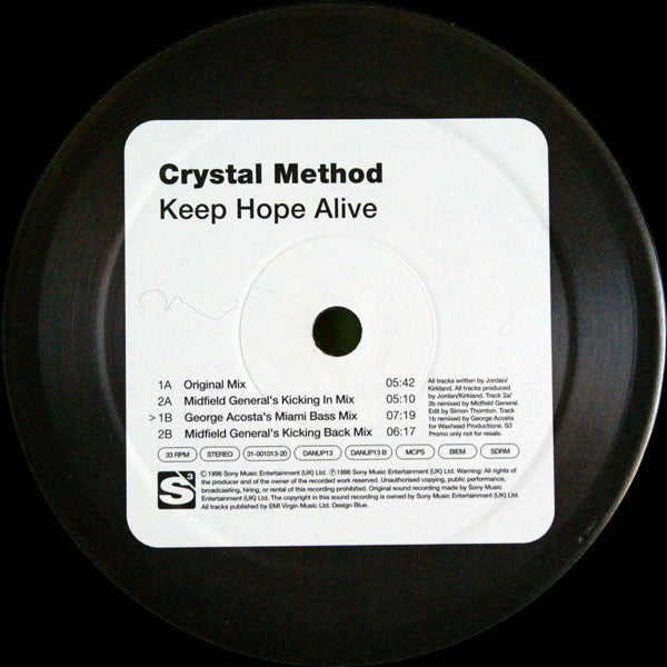 The Crystal Method : Keep Hope Alive (12", Promo)