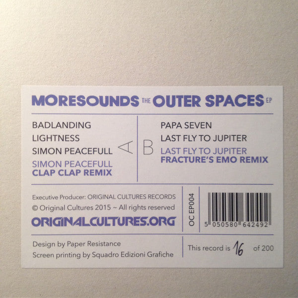 Moresounds : The Outer Spaces EP (12", EP, Ltd, Num, W/Lbl)