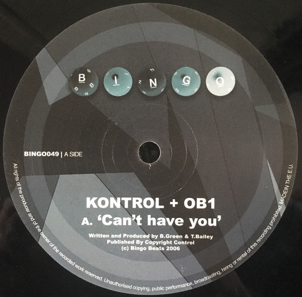 DJ Kontrol + OB1 (2) : Can't Have You / Bad Minded (12")
