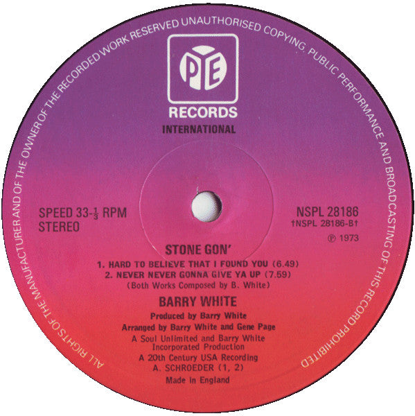 Barry White : Stone Gon' (LP, Album)
