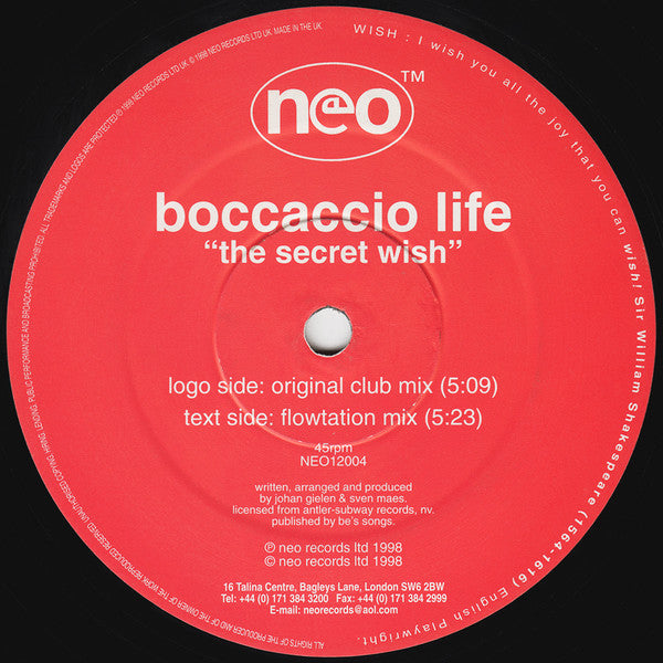 Boccaccio Life : The Secret Wish (12")