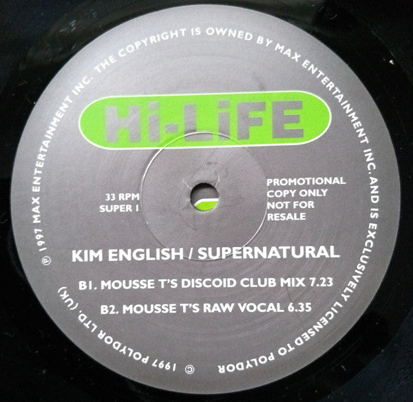 Kim English : Supernatural (12", Promo)