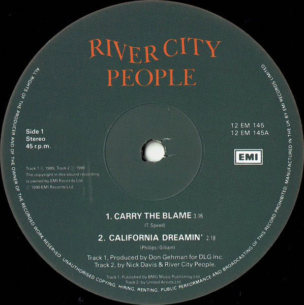 River City People : California Dreamin' / Carry The Blame (12", Single)