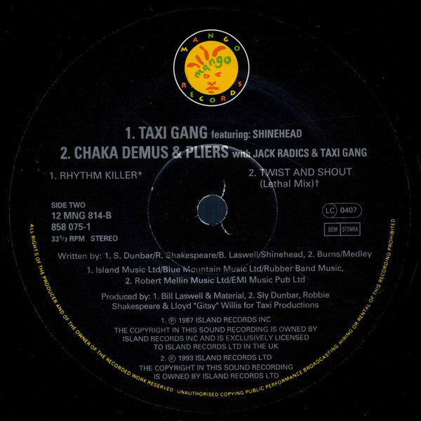 Chaka Demus & Pliers & The Taxi Gang : Twist And Shout / Rhythm Killer (12")