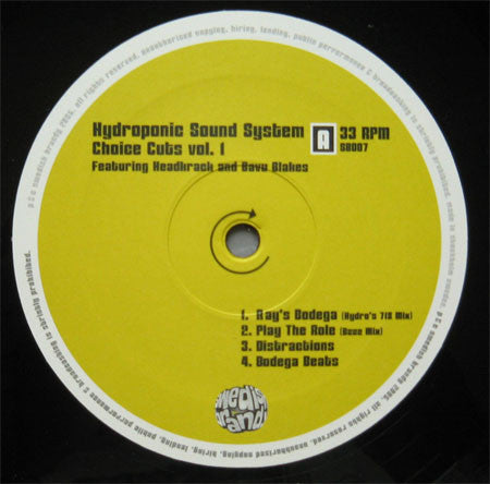 Hydroponic Sound System Featuring Headkrack And Bavu Blakes : Choice Cuts Vol. 1 (12")