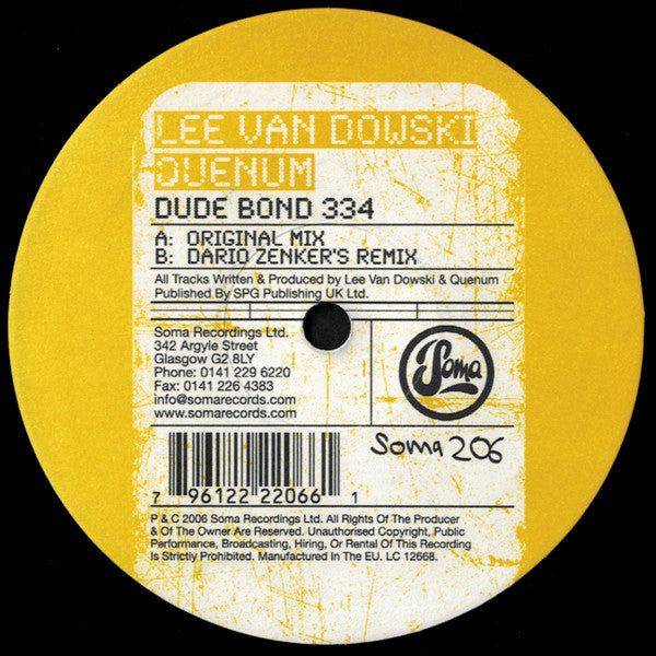 Lee Van Dowski, Quenum : Dude Bond 334 (12")