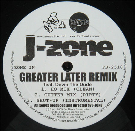 J-Zone Featuring Devin The Dude : Greater Later Remix (12")
