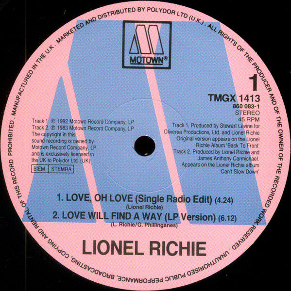 Lionel Richie : Love, Oh Love (12", Maxi)