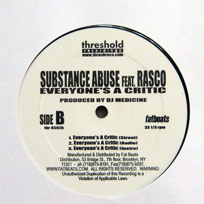 Substance Abuse : Profitless Thoughts / Everyone's A Critic (12")