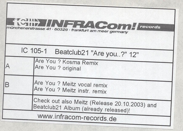 Beat Club 21 : Are You..? (12", Promo, W/Lbl)