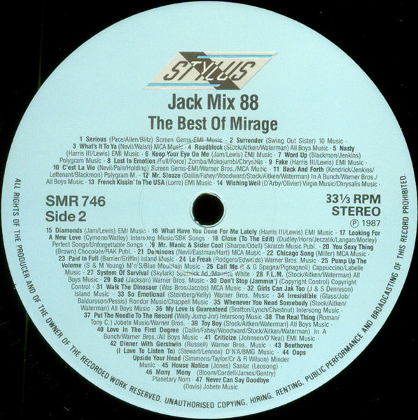 Mirage (12) : Jack Mix 88 - The Best Of Mirage - 88 Non Stop Hits (LP, Comp)