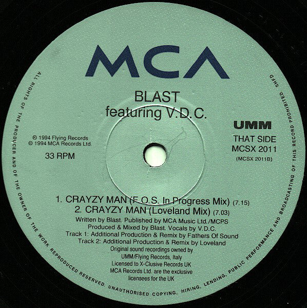 Blast Featuring V.D.C. : Princes Of The Night / Crazy Man (12", 2/2)