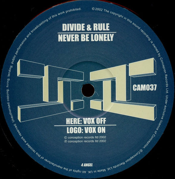 Divide & Rule* : Never Be Lonely (12", Promo)