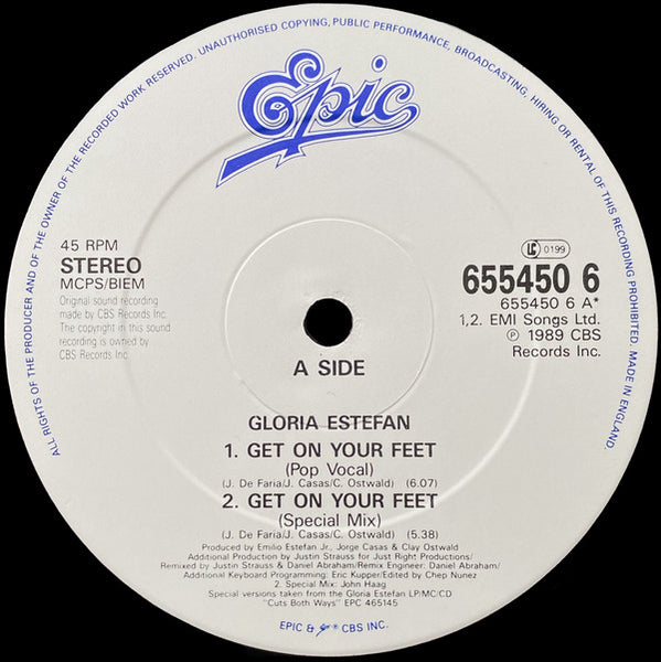 Gloria Estefan : Get On Your Feet (12", Single)