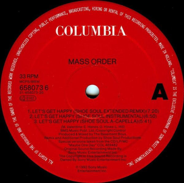 Mass Order : Let's Get Happy (Remixes) (12", Single)