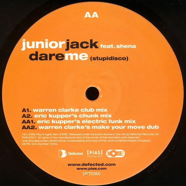 Junior Jack Feat. Shena : Dare Me (Stupidisco) (12")