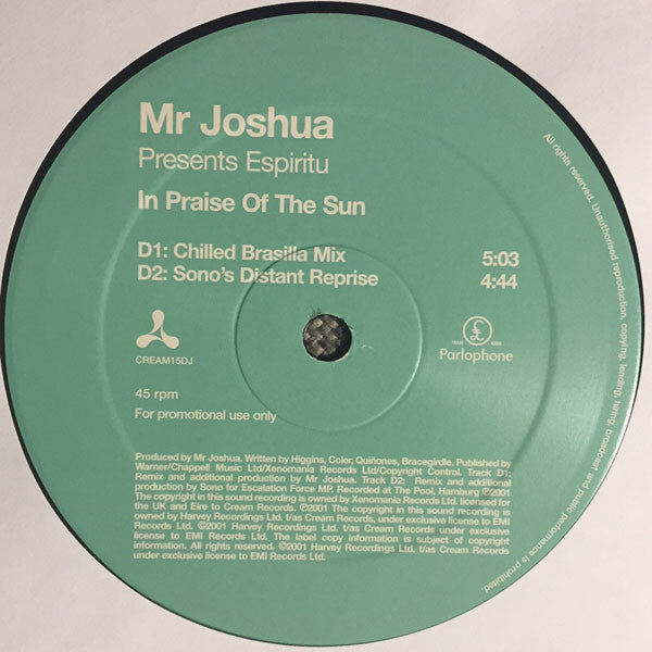Mr. Joshua Presents Espiritu : In Praise Of The Sun (2x12", Promo)