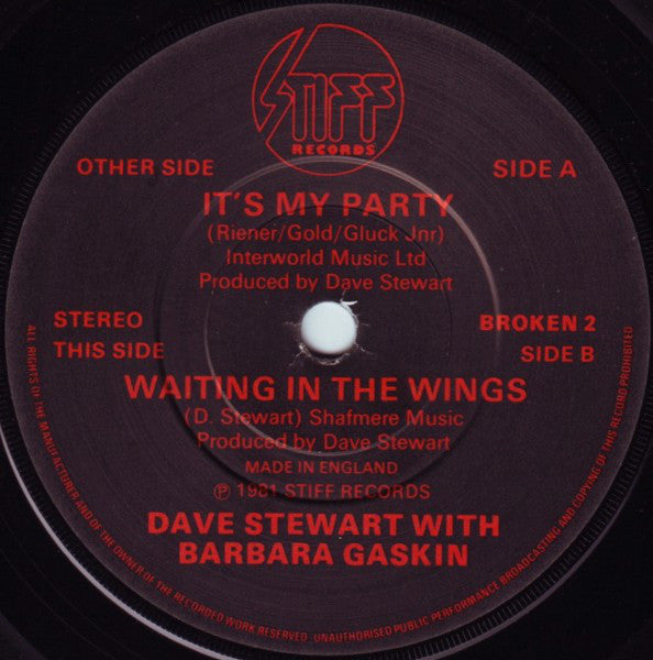 Dave Stewart & Barbara Gaskin : It's My Party (7", Single, Pic)