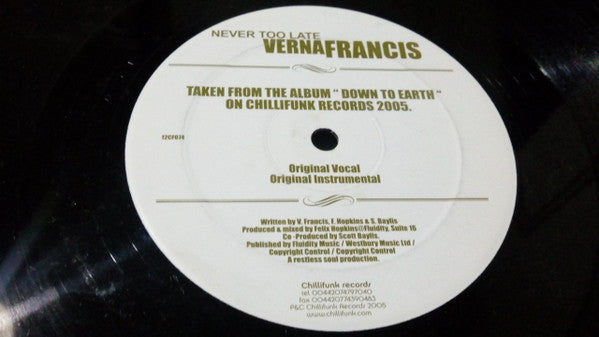 Verna Francis : Twilight (Blackbeard Remixes) / Never Too Late (12")