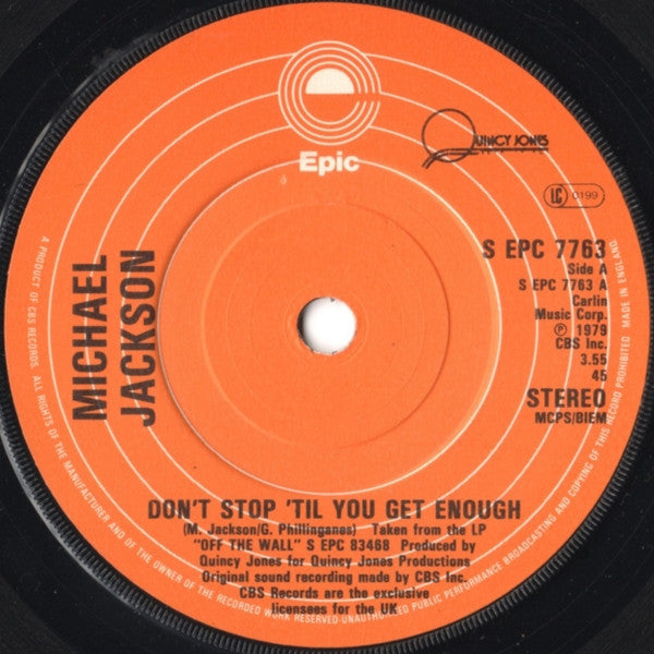 Michael Jackson : Don't Stop 'Til You Get Enough (7", Single, Pap)