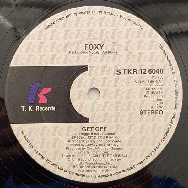 Foxy : Get Off (Full Length Unedited Version) (12", Ltd)