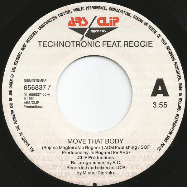 Technotronic Featuring Reggie : Move That Body (7", Single)