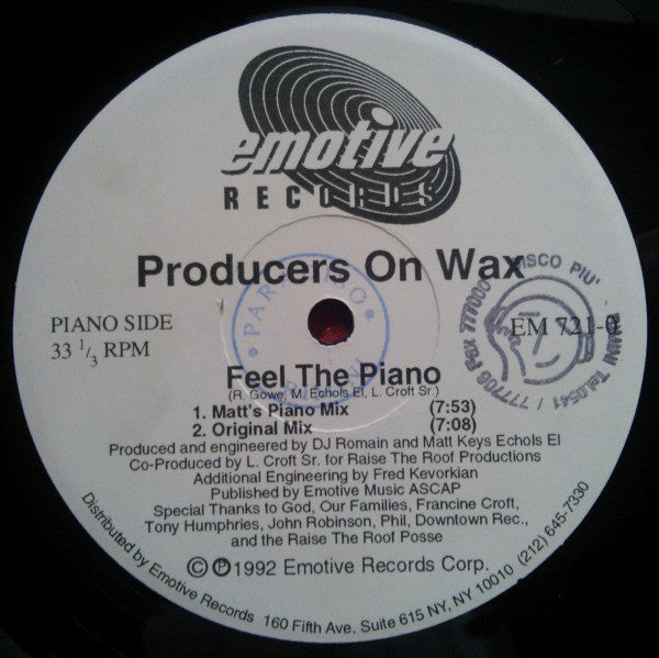 Producers On Wax : Feel The Piano / Let It Move You (12")