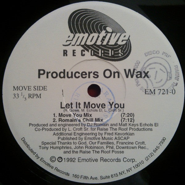 Producers On Wax : Feel The Piano / Let It Move You (12")